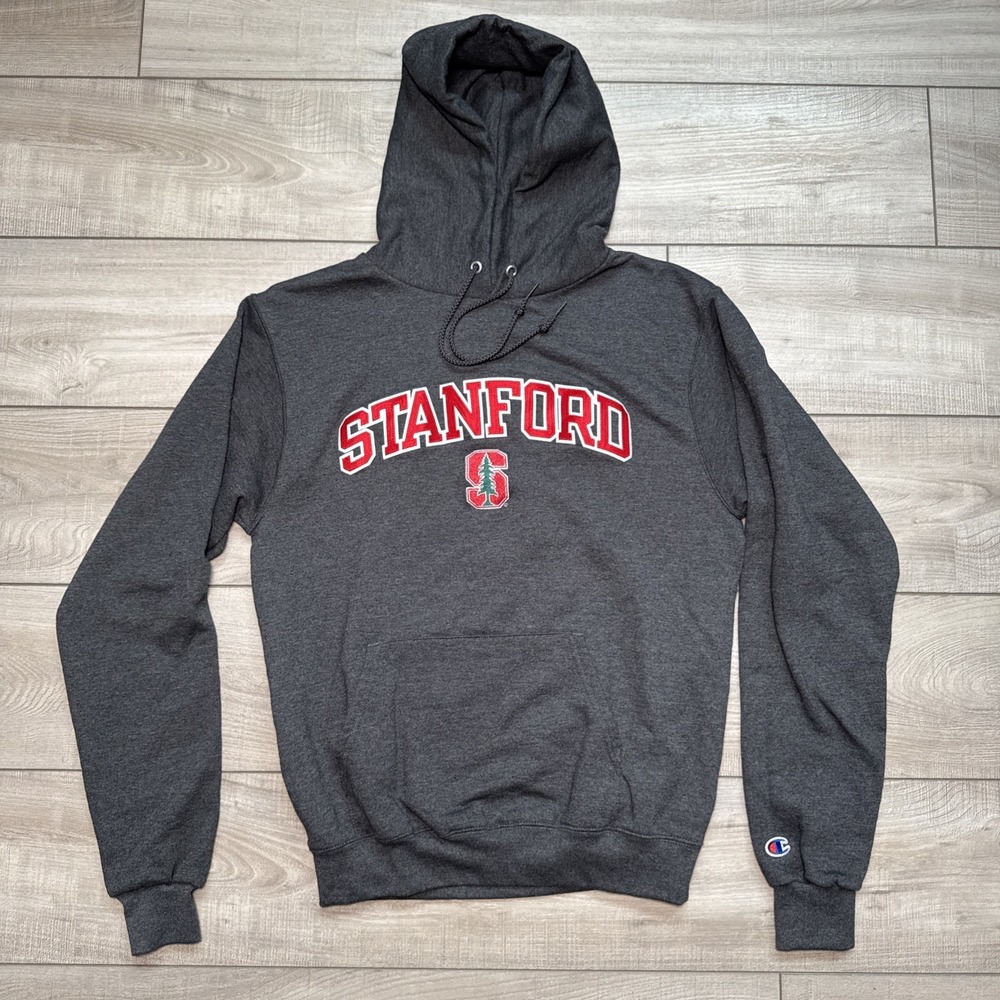 Stanford Christmas Tree Embroidered Hoodie Gray Holiday pullover red logo